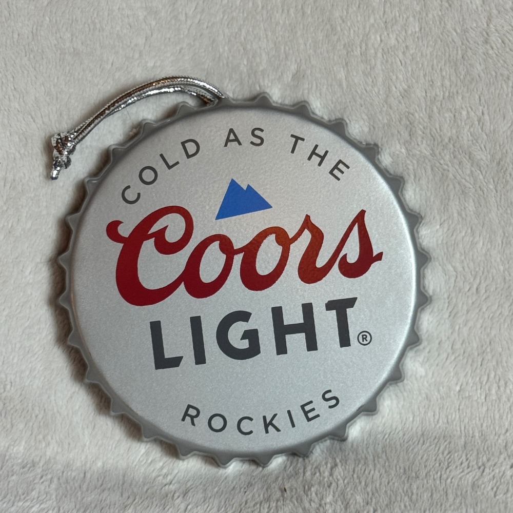 Coors Light Metal Bottle Cap Silver Ornaments by Ruz 5.5" NWT 2025